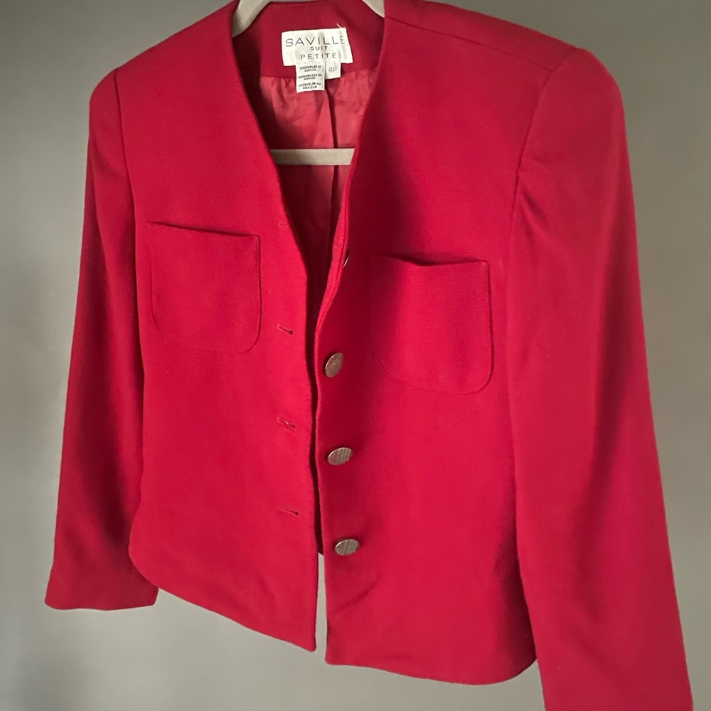 Red Tailored Cropped Blazer Suit Jacket